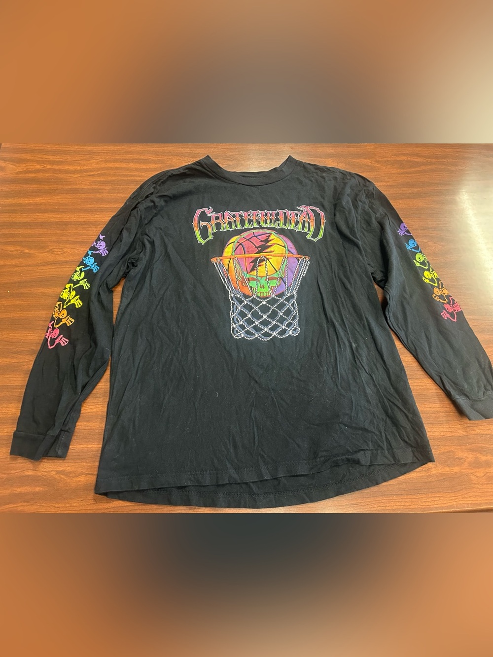 Hollister Grateful Dead Black Long Sleeve Skeleton T-Shirt Oversized Size XL